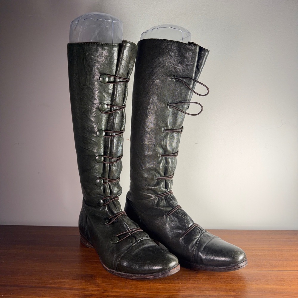 IXOS Italian Designer Tall Boots 36 Olive Green Leather Riding Vibram Sole